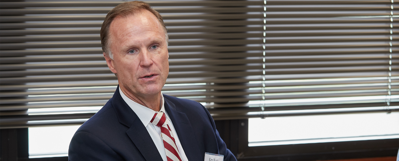 Ken Waits speaking as a panelist for the Mewbourne School of Petroleum and Geological Sciences.