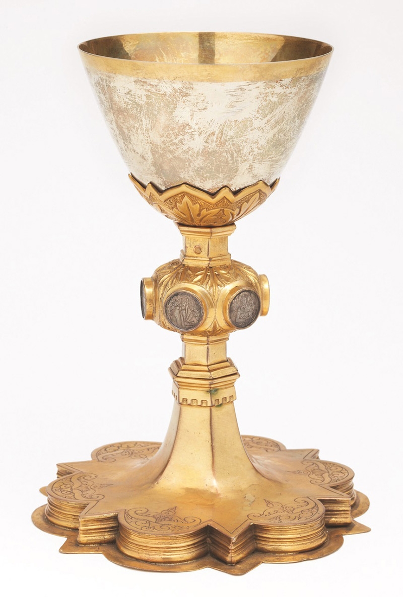 Tuscany, Chalice, Late 1400s-early 1500s, Engraved and chiseled copper with silver and translucent blue, green and gold enamels, Collezione Giovanni Raspini, Arezzo, Image: Collezione Giovanni Raspini.
