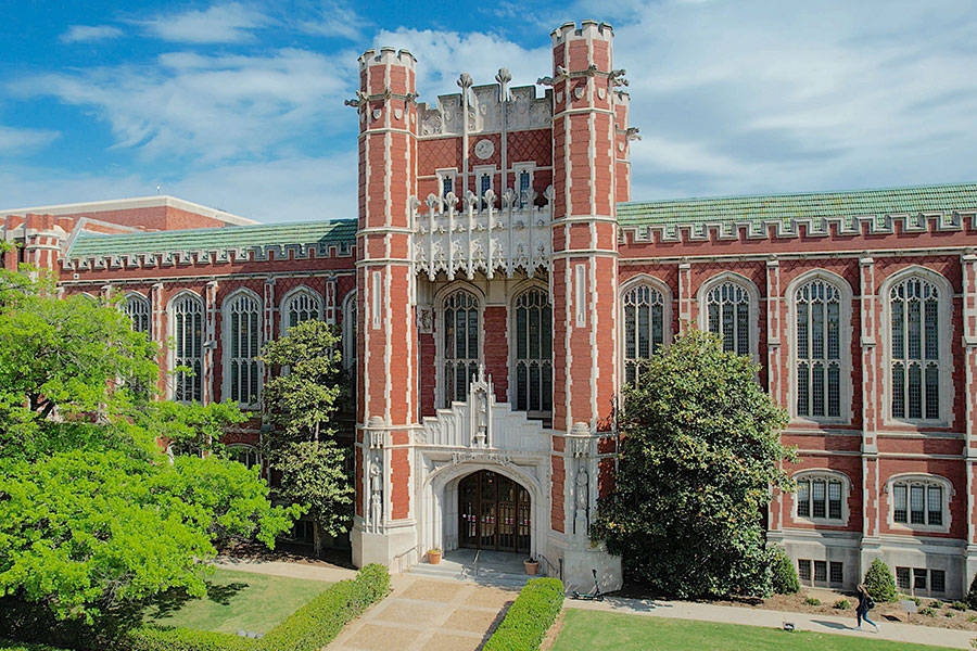 The exterior of Bizzell Library.
