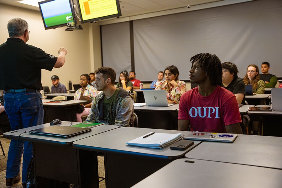 Students listening to a lecture.