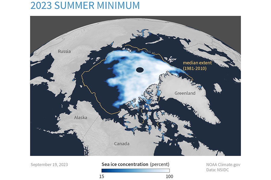 Map of Arctic sea ice concentration.