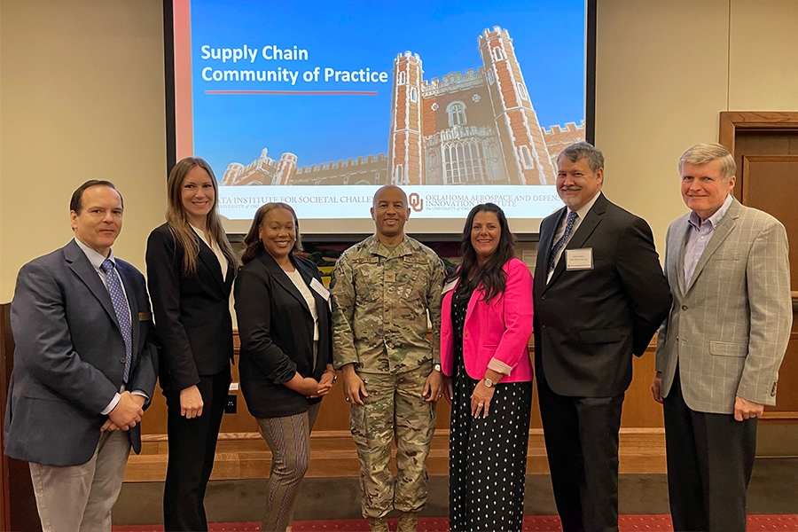David Ebert, Ph.D., director, DISC, Jennifer Schmitt, supply chain risk management lead, 448 Supply Chain Management Wing, DeChantel Johnson-Bryson, enterprise programs section chief, 448 Supply Chain Management Wing, Col Samuel F. Payne Jr, deputy director, 448 Supply Chain Management Wing, Hallie Peltier, engineering section chief, 448 Supply Chain Management Wing, April West, structures supply squadron director, 448 Supply Chain Management Wing, Lt Gen (ret) Don Wetekam, chief strategist, OADII
