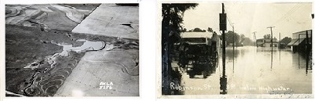 left is a plain with water on it, to the right is a flooded area