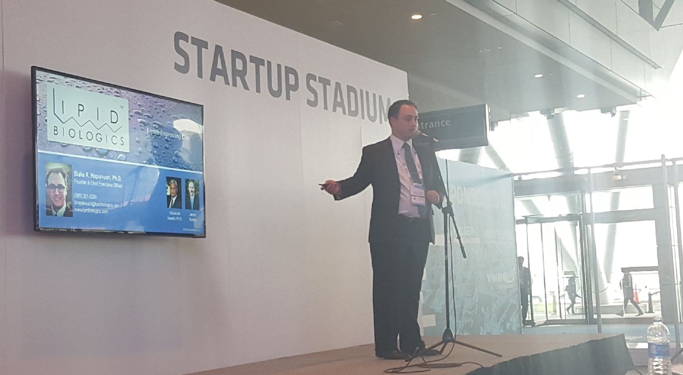 Blake Hopiavuori presenting at Bio Startup Stadium