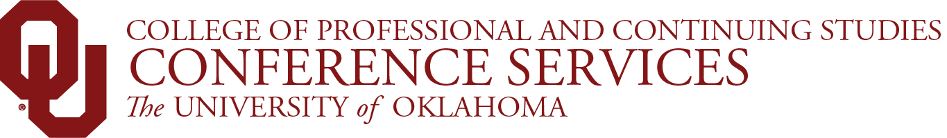 Interlocking OU, College of Professional and Continuing Studies, 会议服务, The University of Oklahoma website wordmark.