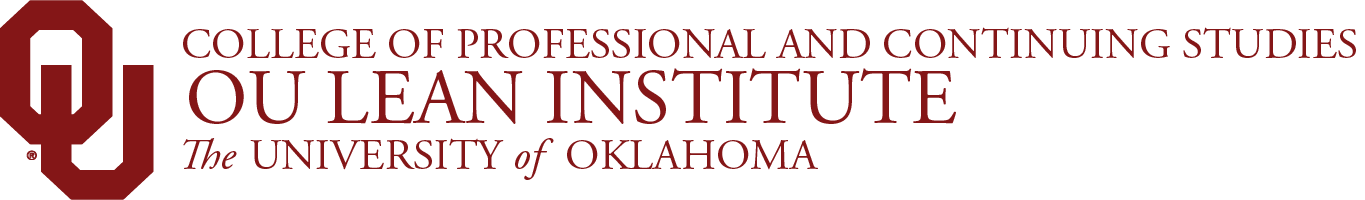Interlocking OU, College of Professional and Continuing Studies, OU 精益学院, The University of Oklahoma website wordmark.