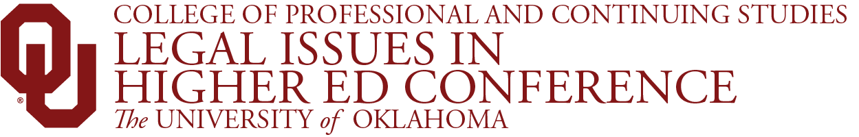 Interlocking OU, College of Professional and Continuing Studies, 高等教育会议中的法律问题, The University of Oklahoma website wordmark.