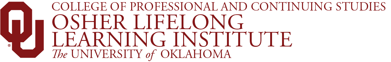 Interlocking OU, College of Professional and Continuing Studies, Osher终身学习学院, The University of Oklahoma website wordmark.