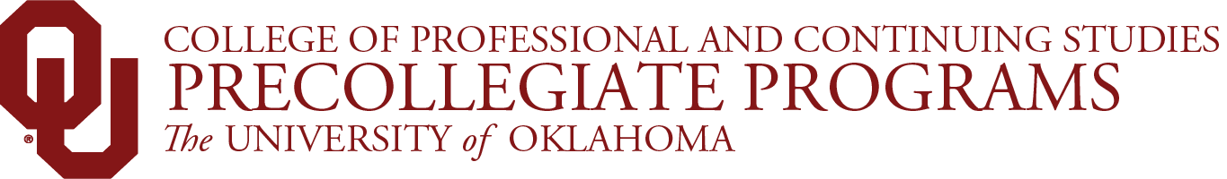 Interlocking OU, College of Professional and Continuing Studies, Precollegiate项目, The University of Oklahoma website wordmark.
