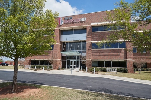 Exterior shot of the Tom Love Innovation Hub at the University of Oklahoma