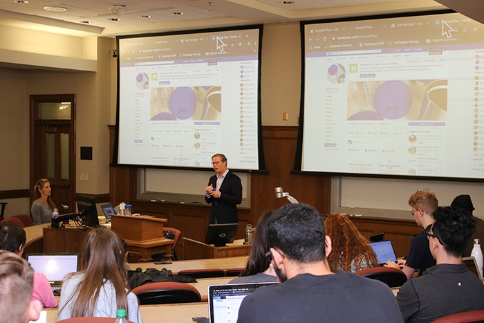 Colt FitzSimons, speaks with students