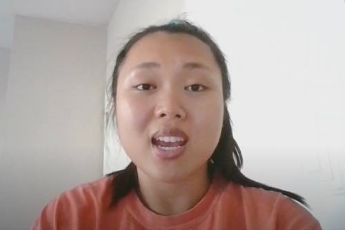 Still image from a video of accounting students giving thanks for scholarships.