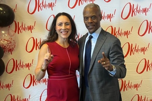  Breea Clark (left) and OU Alumnus J.C. Watts (right) 