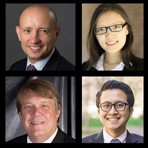 photos left to right - top row: Lubomir Litov, XIA "Summer" Liu | bottom row: Bill Megginson and Ramora Sitorus