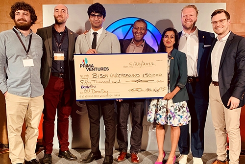OU Startup Team poses with the $50,000 check awarded to them