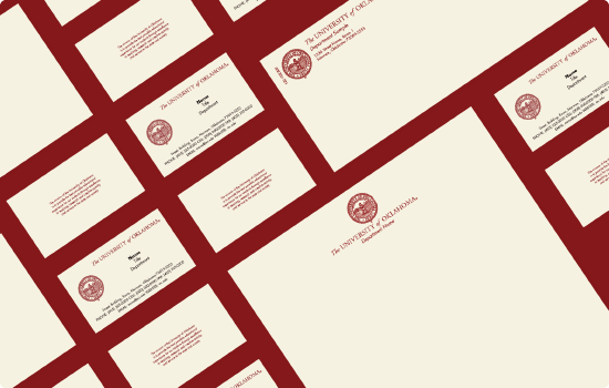 Decorative image of various OU stationery examples