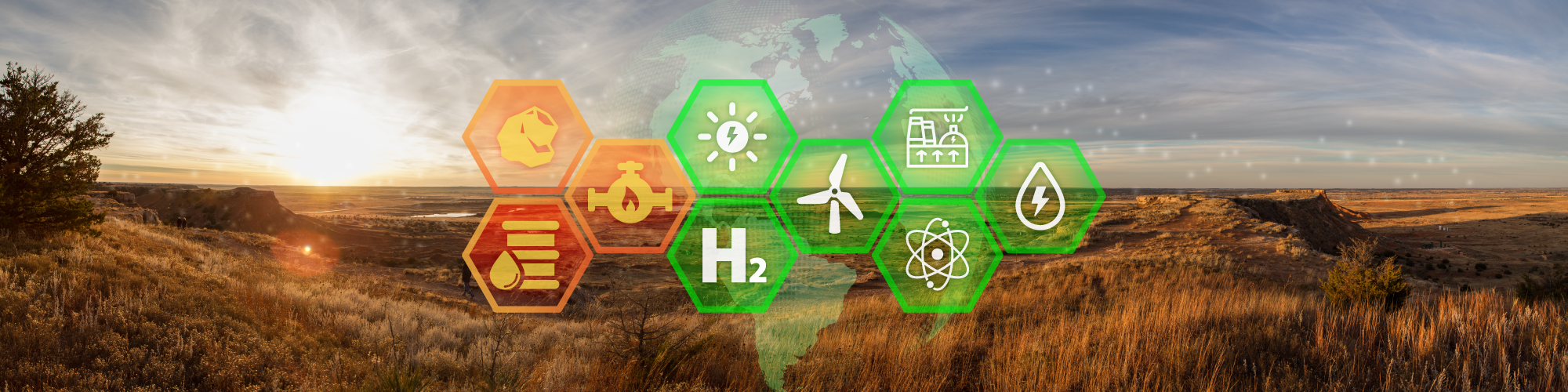 gloss mountains overlaid with energy icons