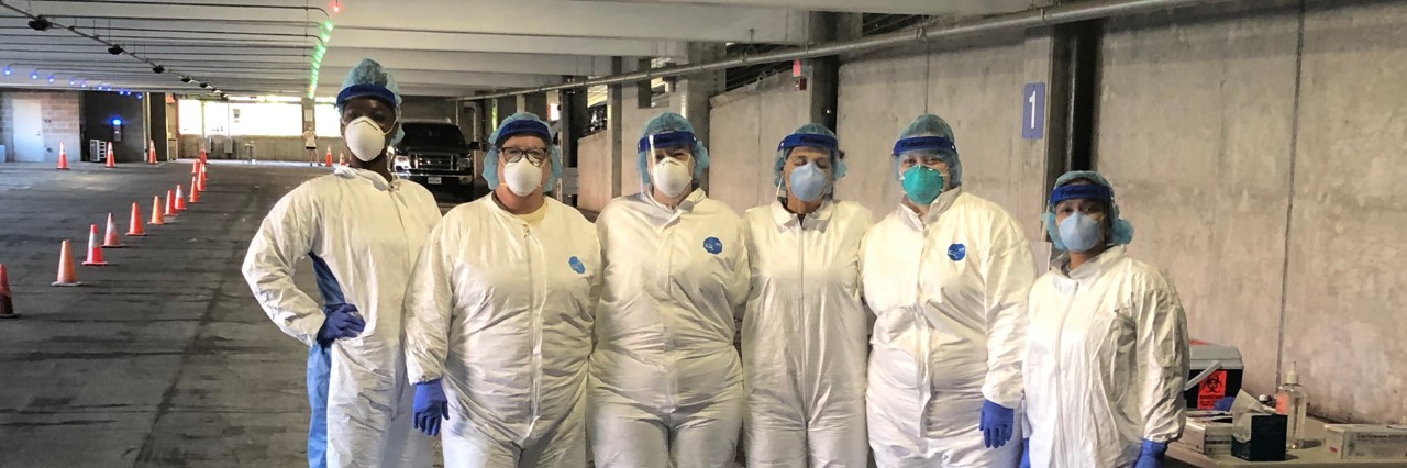 Charles B. Goddard Health Center personnel collecting samples for PCR testing of the SARS-COV-2 virus.