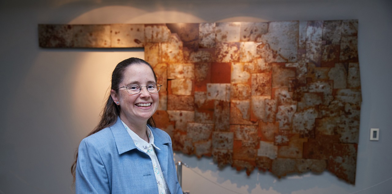Amy McGovern, OU professor and lead for the NSF AI Institute for Research on Trustworthy AI in Weather, Climate, and Coastal Oceanography, in the National Weather Center in the National Weather Center.