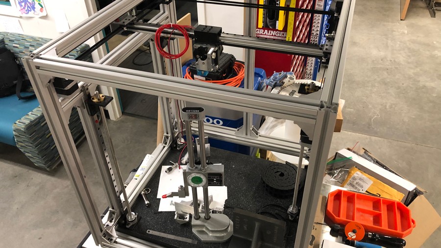 A custom, built from scratch 3D printer frame mid-fabrication.