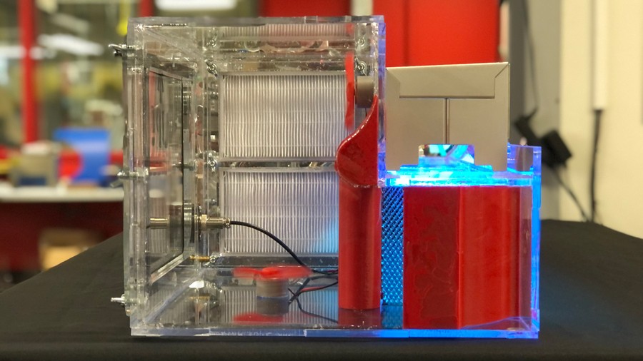 A chamber for testing ultraviolet light wavelengths in the UVC range for disinfection of air at velocity
