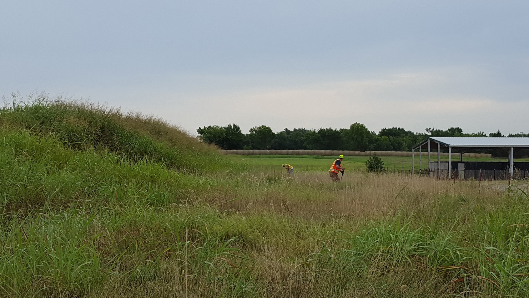 Nicholas Beale and Greg Maggard, archaeologists with the ODOT Cultural Resources Program, completing an archaeological survey in Payne County, Oklahoma.