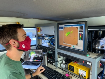 OU graduate student Addison Alford is operating the radar