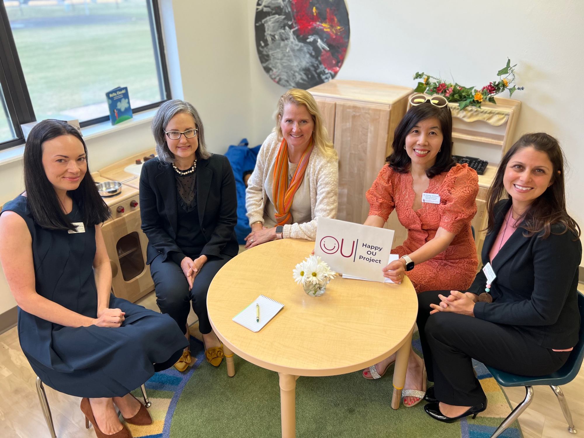 OU Happy Teacher Project team members Courtney Dewhirst, Brittany Hott, Erin Casey, Kyong-Ah Kwon and Rebecca Waggoner.