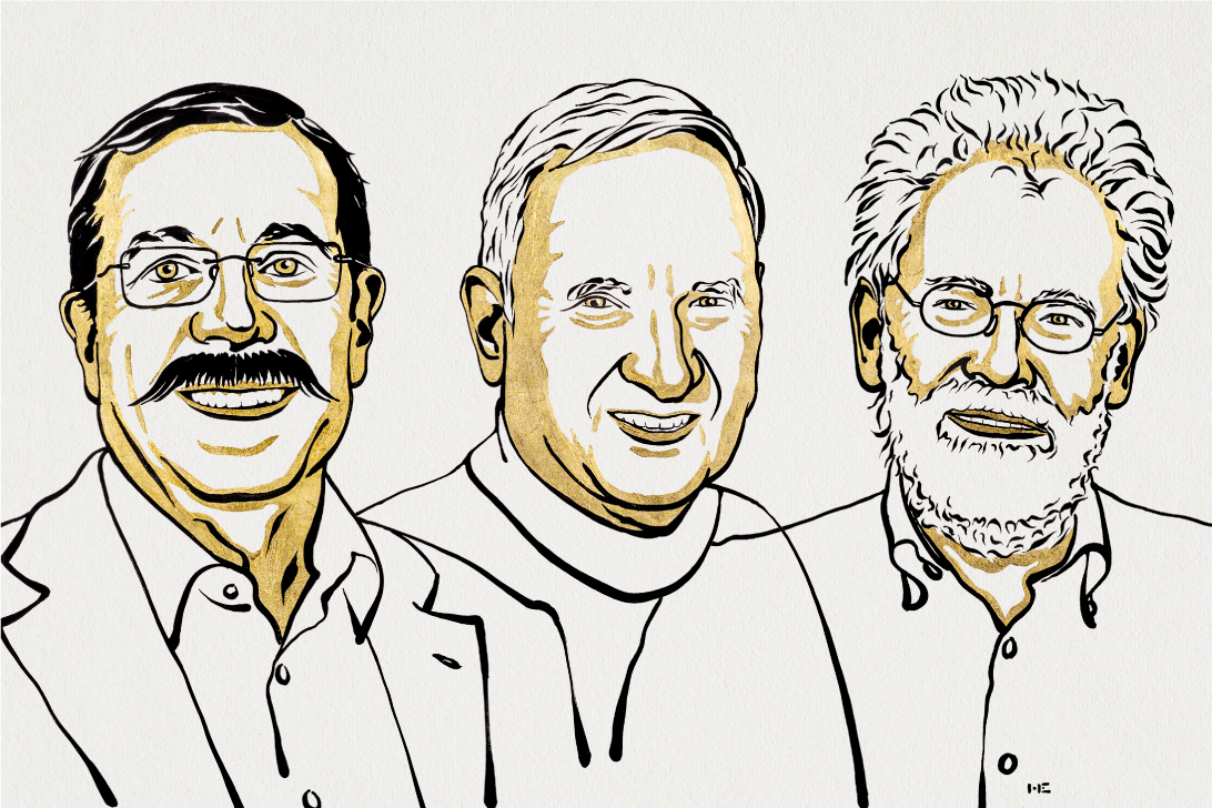 Ill. Niklas Elmehed © Nobel Prize Outreach (left to right) Alain Aspect, John F. Clauser, and Anton Zeilinger
