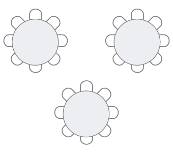 Round table icon surrounded by chair icons.