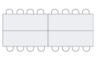 Rectangular tables and chair icons in a single row.