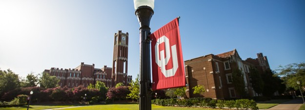 Trees and buildings on the OU Campus in Norman.