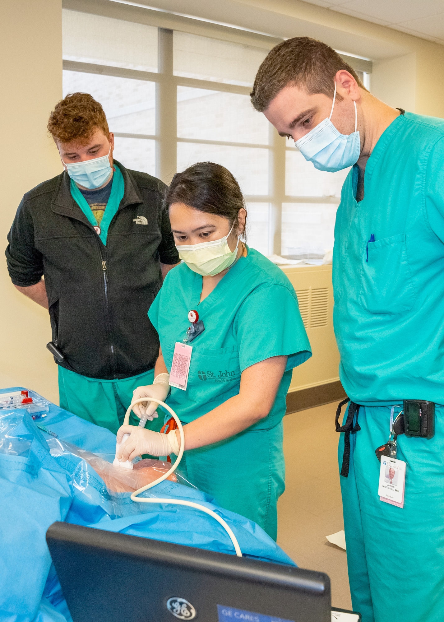 Sonography students during class exercise