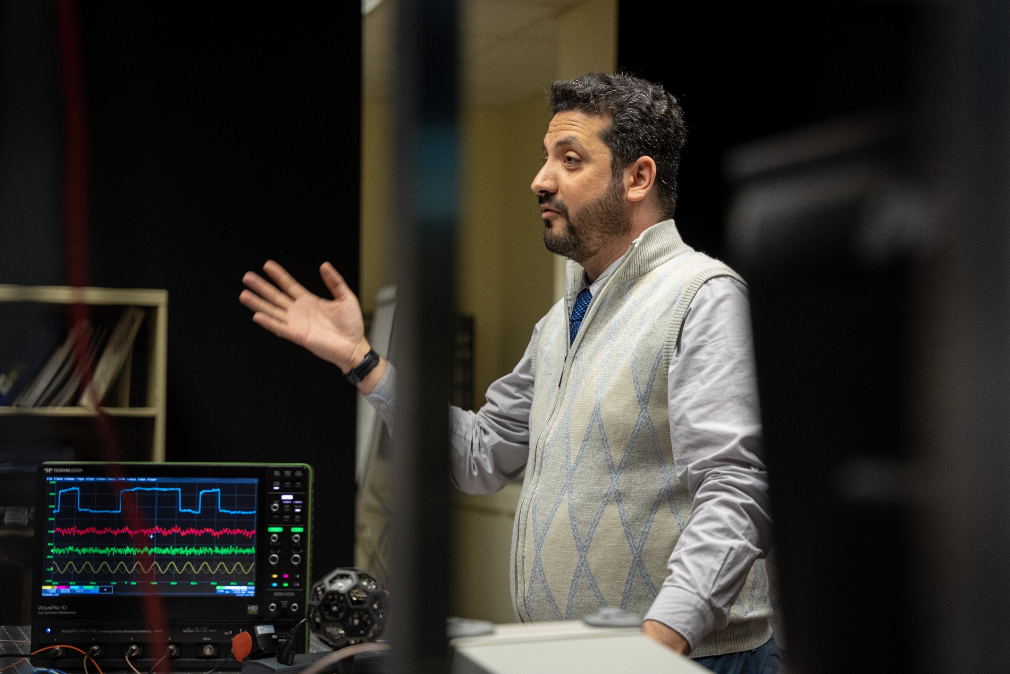 ECE student on computer in lab