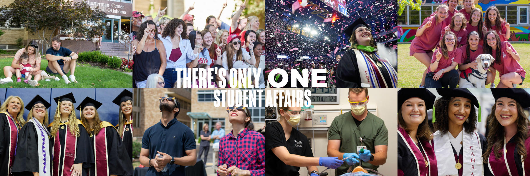 There's only one Tulsa Student Affairs wording in white overlaying a collage of OU-Tulsa students.