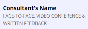 Screen clip from WCOnline: "Consultant's Name. Face-to-Face, Video Conference, and Written Feedback".